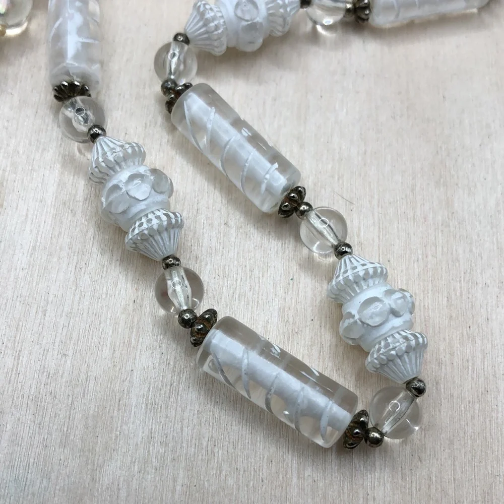 Curated bundle acrylic-lucite vintage necklaces, lot 3 layered look, statement.